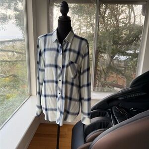 Rails Plaid Flannel Shirt, Navy and Cream, Small